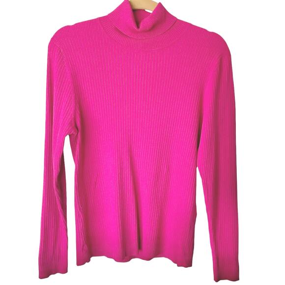 Peck & Peck Fuschia Silk Blend Ribbed Knit Turtleneck Sz LARGE Career Casual - Picture 1 of 6